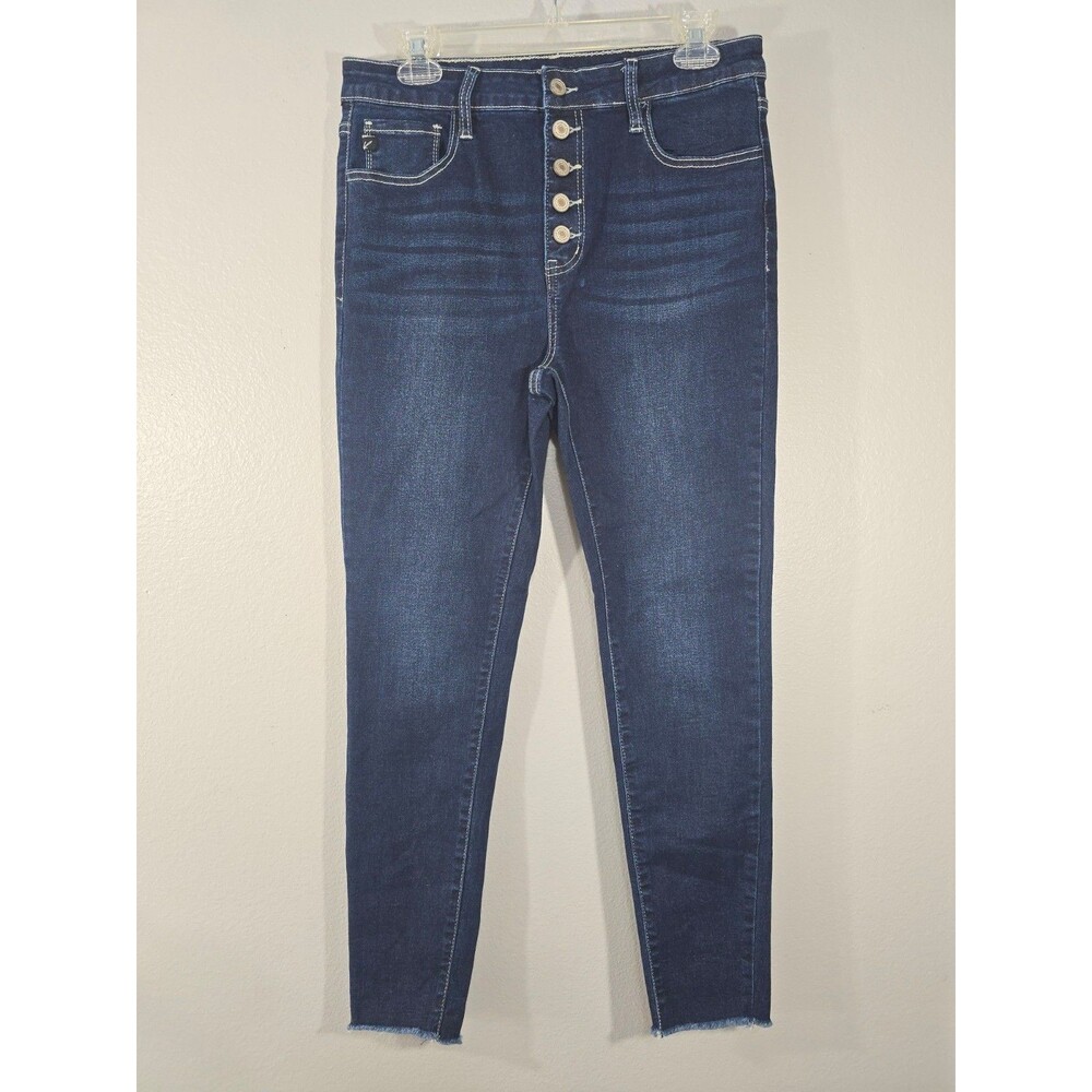 KanCan Skinny Jeans Dark Wash whiskered Button Fly Size 11 raw hem AQ